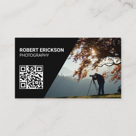 Moderne minimalistische fotograaf QR-codeportfolio Visitekaartje (Voorkant)