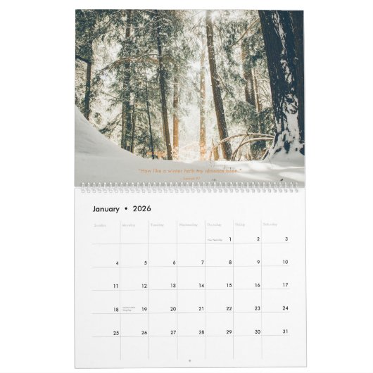 Moderne minimalistische fotografie citeert Shakesp Kalender (Jan 2026)