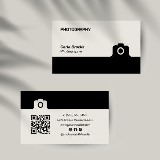 Moderne Minimalistische Fotografie QR-code Zwart W Visitekaartje