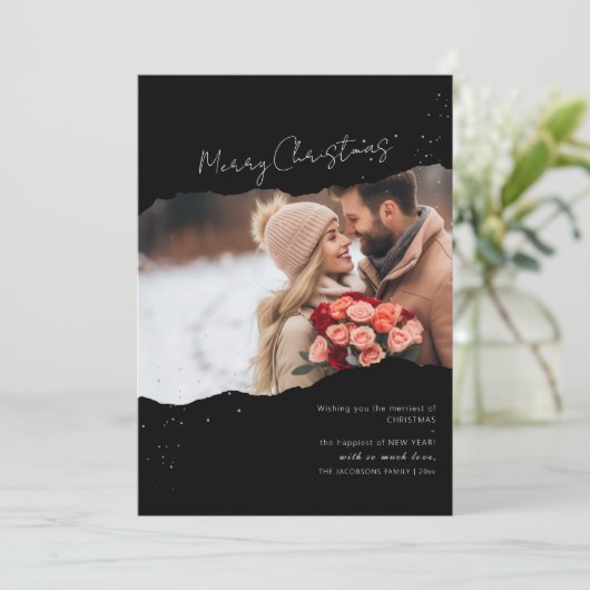 Moderne, minimalistische fotokerstkaart kaart (Staand voorkant)