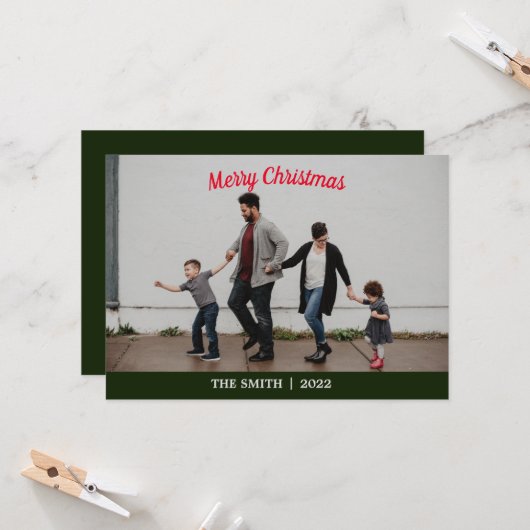 Moderne, minimalistische fotokerstkaart kaart (Voorkant / Achterkant in situ)