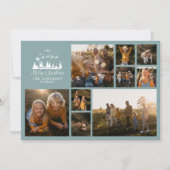 Moderne minimalistische fotokollage Kerststof blau Feestdagenkaart (Voorkant)