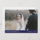 Moderne minimalistische fotomarineverbinding blauw bedankkaart (Voorkant)