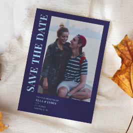 Moderne minimalistische fotomarineverbinding blauw save the date