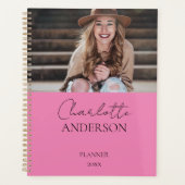 Moderne minimalistische fotonaam roze planner (Voorkant)