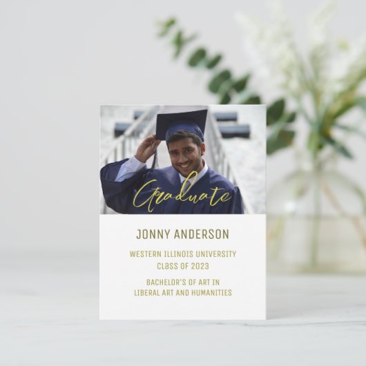 Moderne, minimalistische foto's en scripts RSVP kaartje (Staand voorkant)