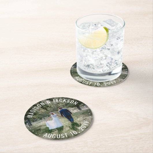 Moderne minimalistische foto's van bruiloft en Bed Ronde Kartonnen Onderzetter (Insitu)