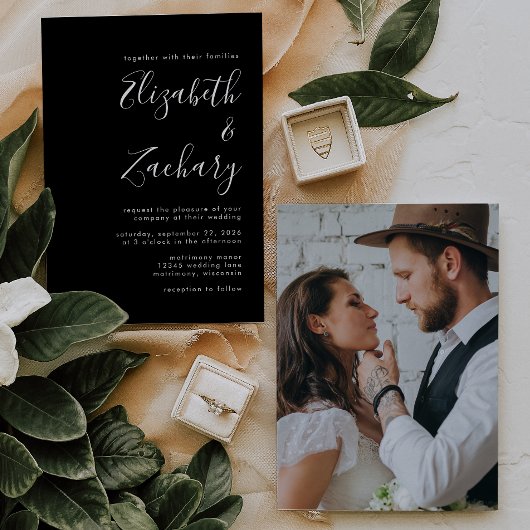 Moderne minimalistische foto's zwart-witbruiloft kaart