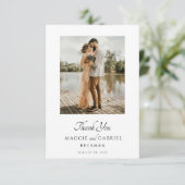 Moderne minimalistische fotoscript serif bruiloft bedankkaart (Staand voorkant)