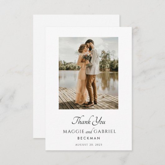 Moderne minimalistische fotoscript serif bruiloft bedankkaart (Voorkant / Achterkant)