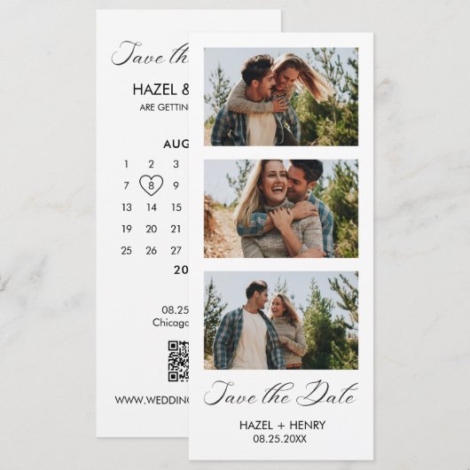 Moderne minimalistische fotostrip save the date (Voorkant / Achterkant)