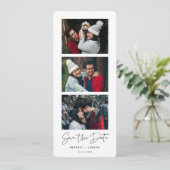 Moderne minimalistische fotostrip Save the date Aankondiging (Staand voorkant)