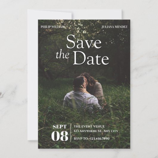 Moderne minimalistische fototrouw save the date (Voorkant)