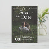 Moderne minimalistische fototrouw save the date (Staand voorkant)