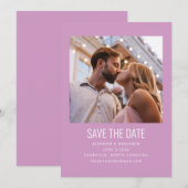 Moderne minimalistische fotoweddenschap Paars Save The Date (Voorkant / Achterkant)