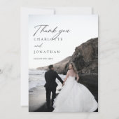 Moderne minimalistische fotowedstrijd zwarte bruil bedankkaart (Voorkant)