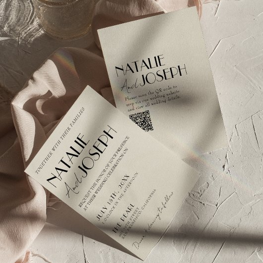 Moderne Minimalistische Franse Whimsical QR Code T Kaart