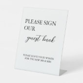 Moderne minimalistische gastenboek bruiloft reclamebord met voetstuk (Voorkant)