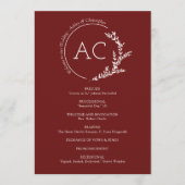 Moderne minimalistische gebladerte Crimson rode br Programmakaart (Voorkant)