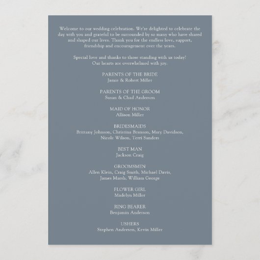 Moderne minimalistische gebladerte leisteen grijze programmakaart (Achterkant)