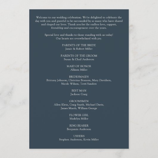 Moderne minimalistische gebladerte marine blauwe b programmakaart (Achterkant)