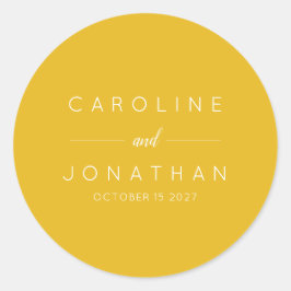 Moderne, minimalistische, gele aangepaste bruiloft ronde sticker