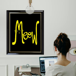 Moderne Minimalistische Gele En Zwarte Kat Typogra Poster