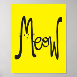 Moderne Minimalistische Gele En Zwarte Kat Typogra Poster