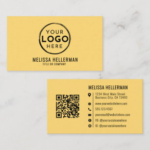 Moderne Minimalistische Gele Professionele Logo QR Visitekaartje