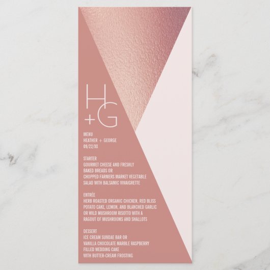 Moderne minimalistische geometrische bruiloft menu (Voorkant)