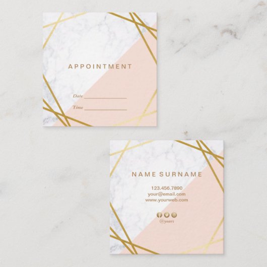 Moderne minimalistische geometrische marmerbenoemi vierkante visitekaartje (Voorkant / Achterkant)