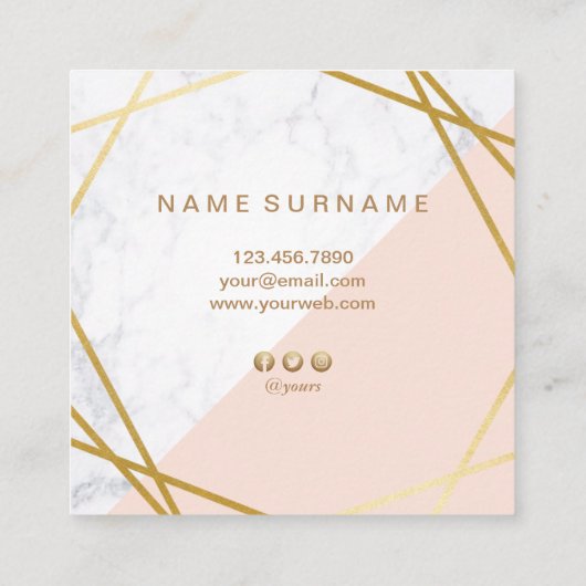 Moderne minimalistische geometrische marmerbenoemi vierkante visitekaartje (Achterkant)
