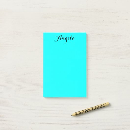 Moderne minimalistische gepersonaliseerde aqua post-it® notes (Op bureau)