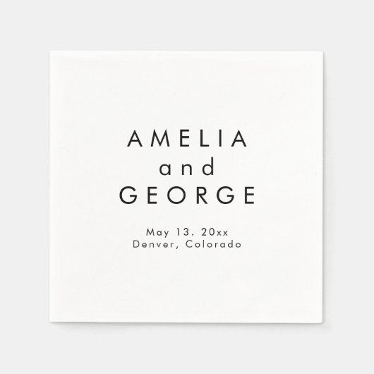 Moderne minimalistische gepersonaliseerde bruiloft servet (Voorkant)
