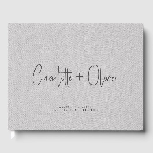 Moderne minimalistische gepersonaliseerde grijze b gastenboek (Voorkant)