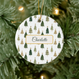Moderne minimalistische gepersonaliseerde kerstver keramisch ornament