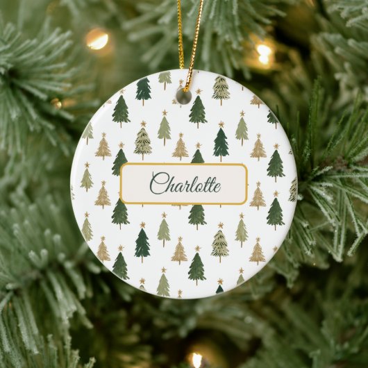 Moderne minimalistische gepersonaliseerde kerstver keramisch ornament (Boom)