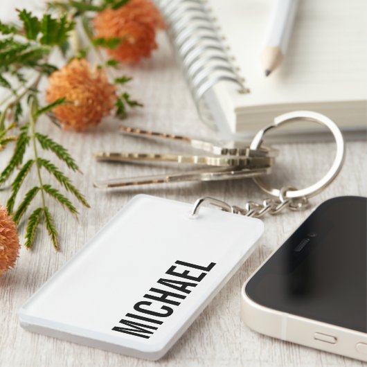 Moderne Minimalistische Gepersonaliseerde Naam Sleutelhanger (Voorkant Rechts)