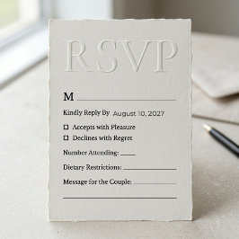 Moderne Minimalistische Geprägte Trouwkaart RSVP Kaartje