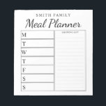 Moderne minimalistische gezinsplanning notitieblok<br><div class="desc">Gepersonaliseerde wekelijkse maaltijdplanner van de Familie. Creëer een aangepaste maaltijdplanner voor je keuken. Ruimte om maaltijdplannen te schrijven voor elke dag van de week. Voeg ook boodschappen en nog veel meer toe aan de organisator van de boodschappenlijst. Biedt een modern,  minimalistisch zwart-wit ontwerp en een  kalligrafiekscript.</div>