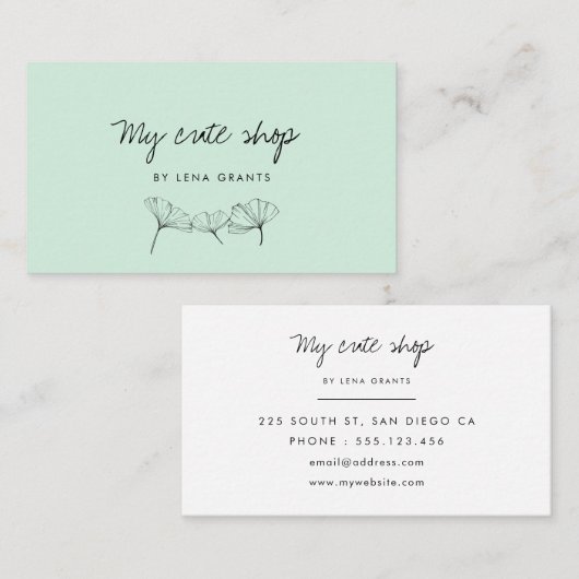 Moderne minimalistische ginkgo bladeren munt visitekaartje (Voorkant / Achterkant)