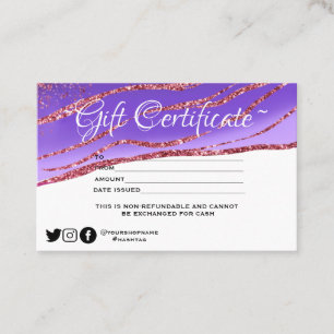 Moderne, minimalistische glitter-cadeaubon visitekaartje