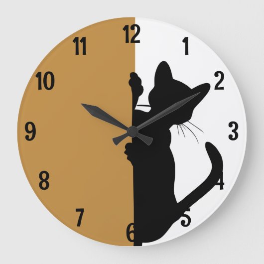Moderne minimalistische gluren kitty kat - geel grote klok (Voorkant)