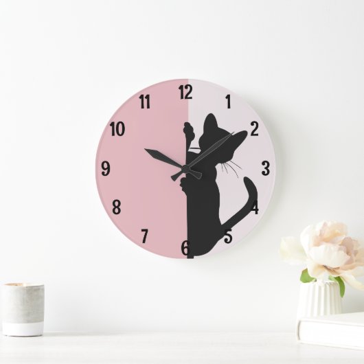 Moderne minimalistische gluren kitty kat - roze grote klok (Huis)
