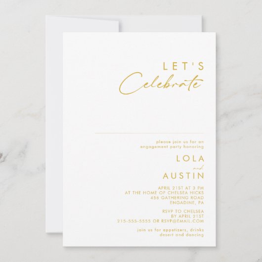 Moderne, minimalistische Gold Font Let's Celebrate Kaart (Voorkant)
