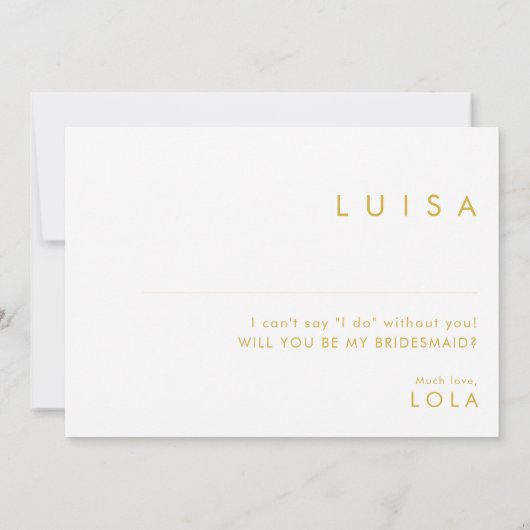 Moderne, minimalistische Gold Font Photo Bridesmai Kaart (Achterkant)