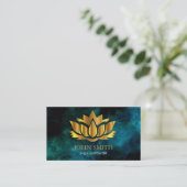 Moderne minimalistische Gold Lotus Yoga Instructor Visitekaartje (Staand voorkant)