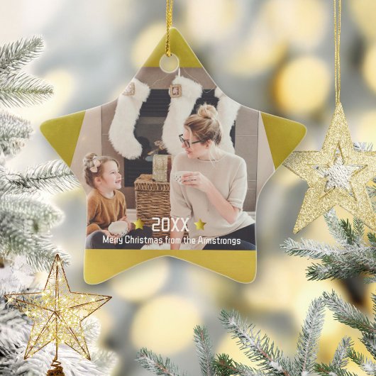 Moderne minimalistische Golden Star fotoherinnerin Keramisch Ornament