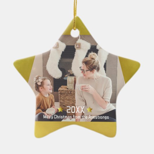 Moderne minimalistische Golden Star fotoherinnerin Keramisch Ornament (Voorkant)