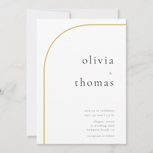 Moderne, minimalistische goudbaars witte bruiloft kaart (Voorkant)